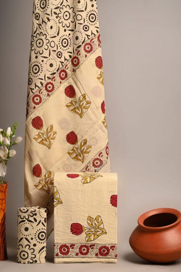 Deep Peach Cotton Suit with Cotton Dupatta