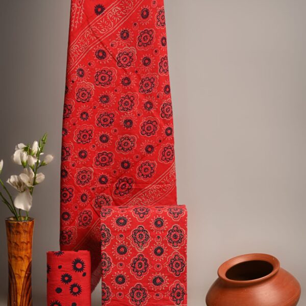 Lava Red Cotton Suit With Dupatta