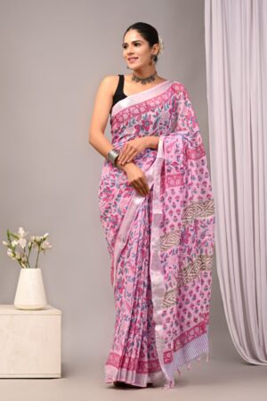 Pastel Pink Linen Saree