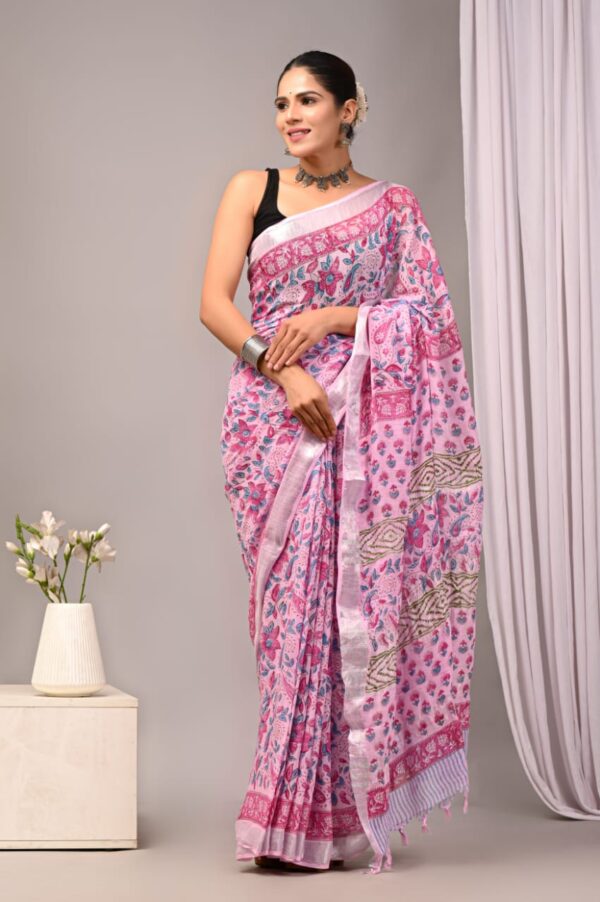 Pastel Pink Linen Saree