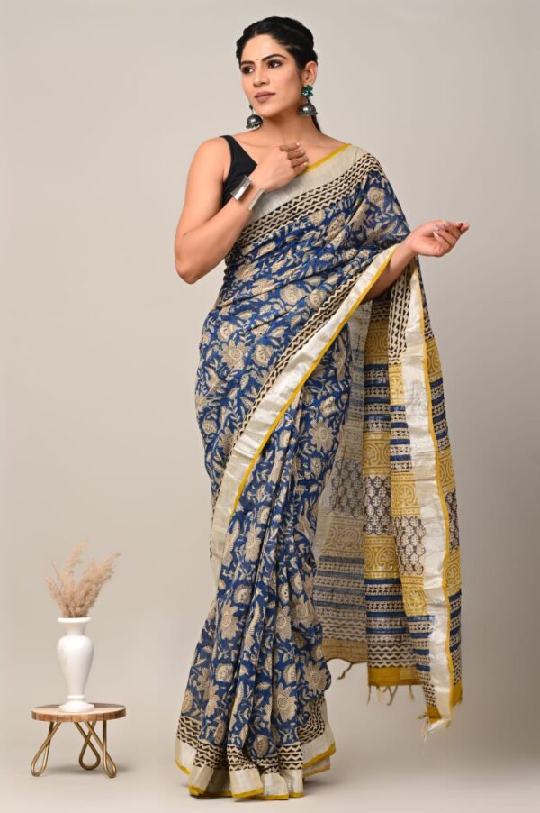 Blue Jay Linen Saree