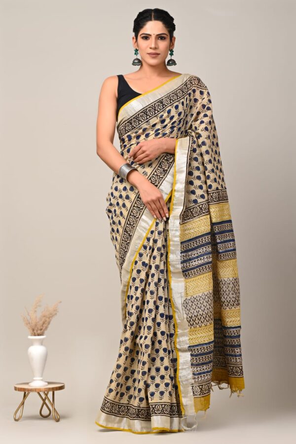 Rodeo Dust Linen block Printed saree