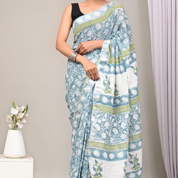 linen saree19 Cadet Grey Linen printed Saree