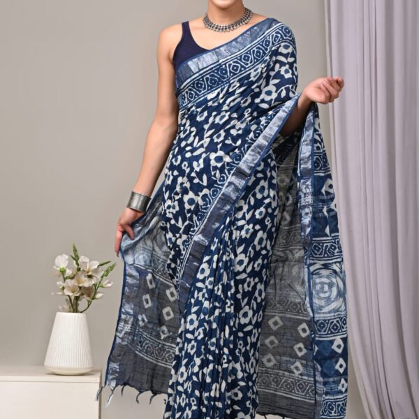 Nile Blue Linen cotton saree