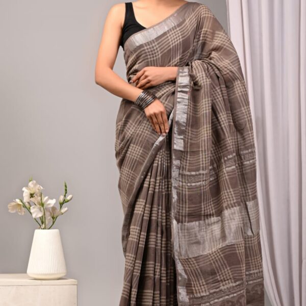 Deep Coffee pure linen saree