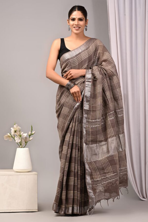 Deep Coffee pure linen saree