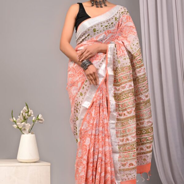 Pink Rose Linen Cotton Saree