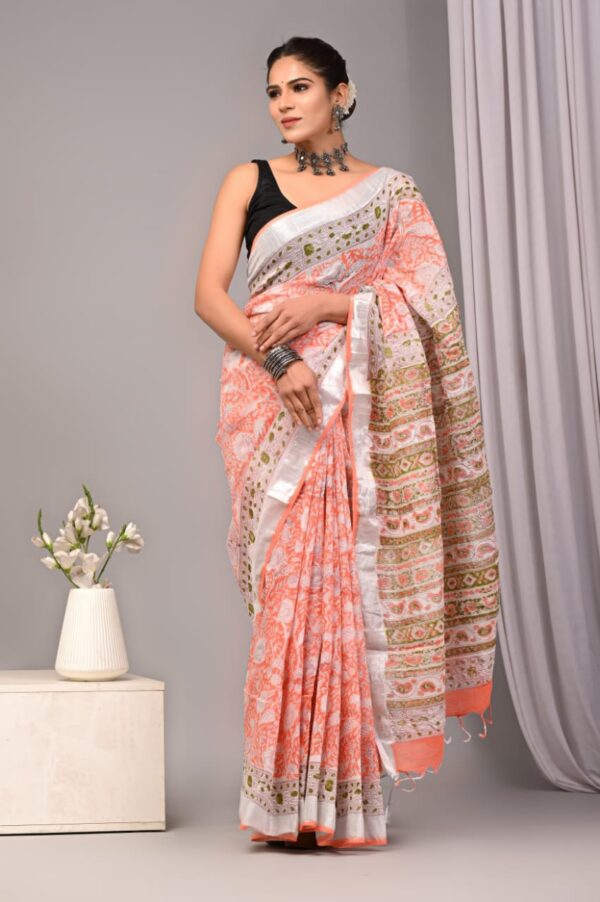 Pink Rose Linen Cotton Saree