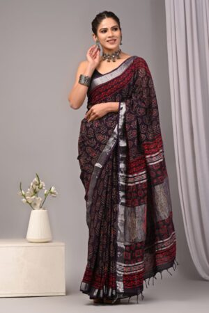 Crater Brown Linen Saree