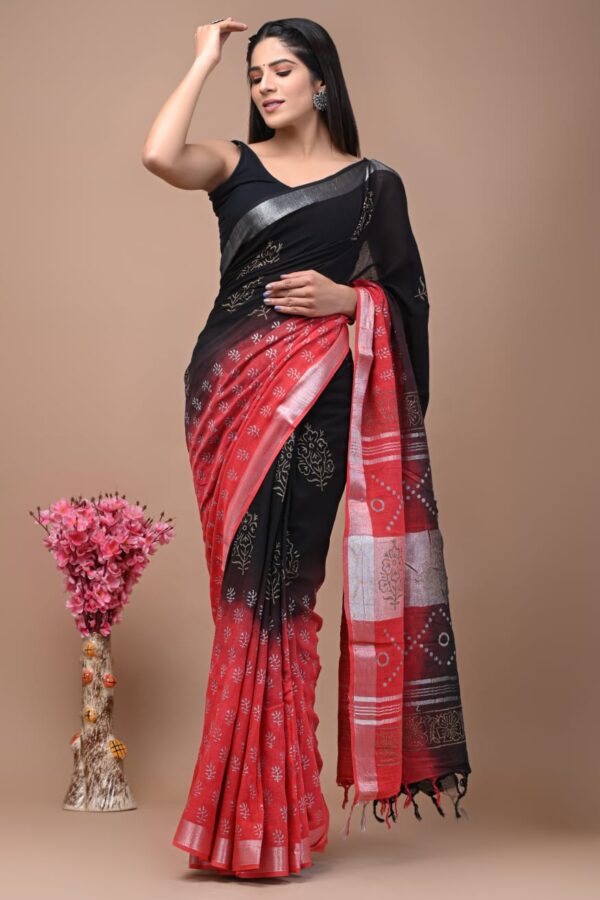 Old Brick Black Linen Saree