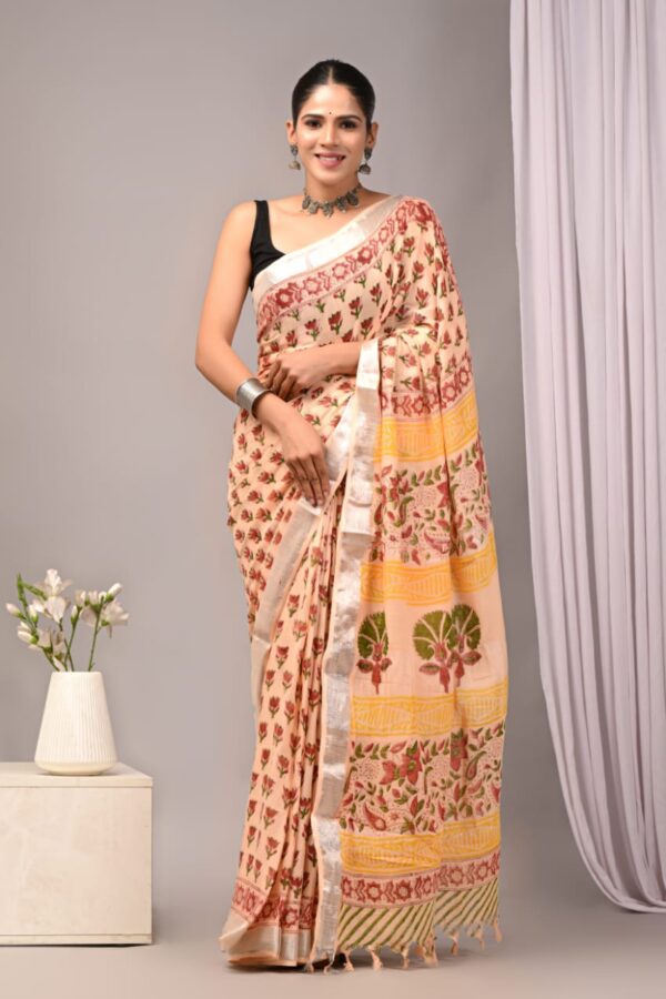 Brandy Floral Linen Saree