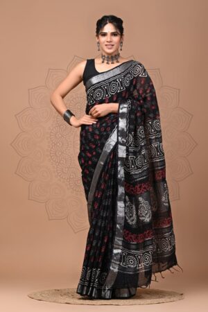 Almost Black Linen Saree
