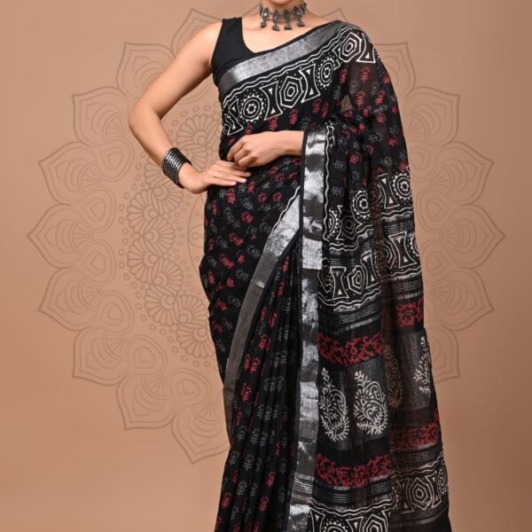 Linen sarees103 Almost Black Linen Saree