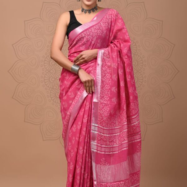 Linen sarees104 Deep Carmine Linen Cotton