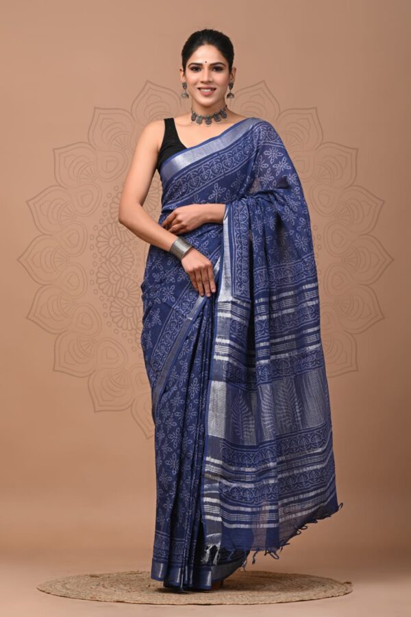 Cloud Burst Linen Cotton Saree