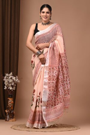 Rose Gold Linen Saree Online