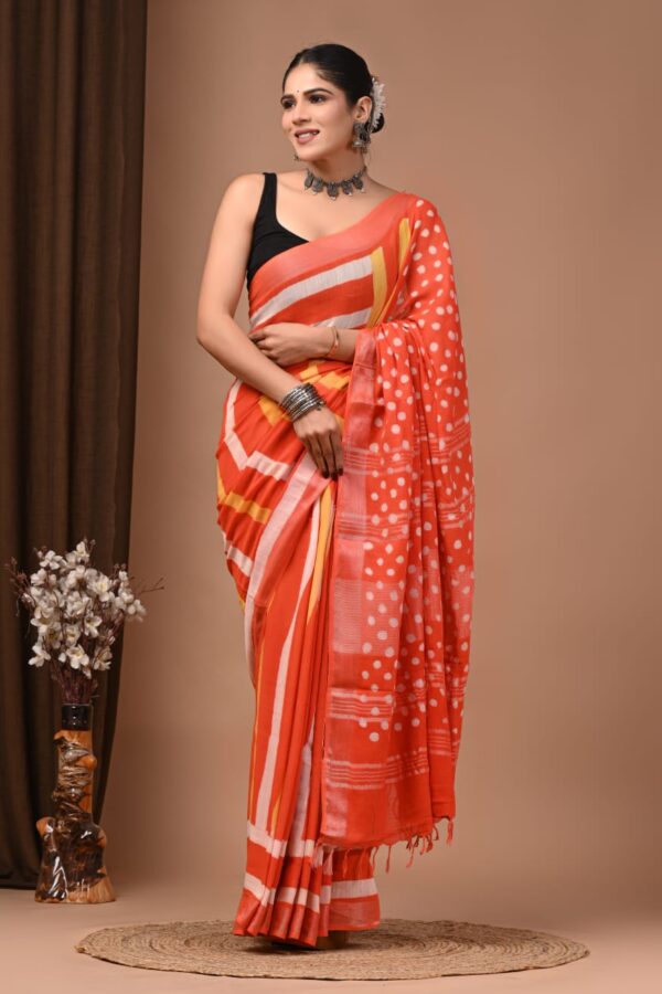 Jasper Block Print Linen Saree