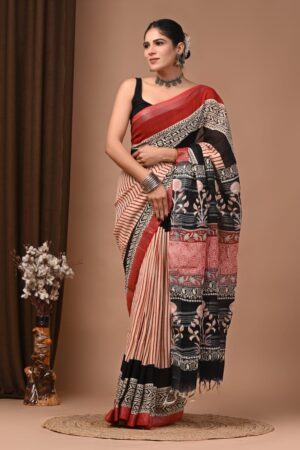 Deep Peach Linen Saree