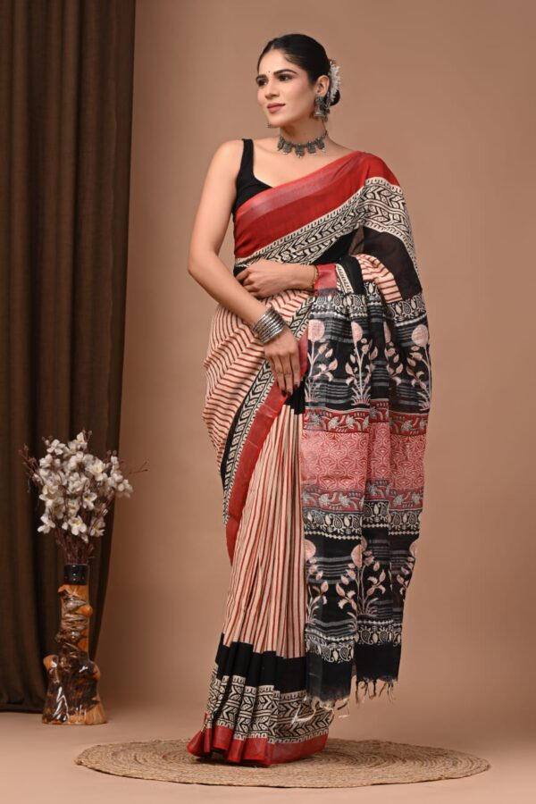 Deep Peach Linen Saree