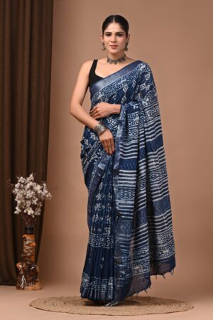 Blue Indigo Linen Saree