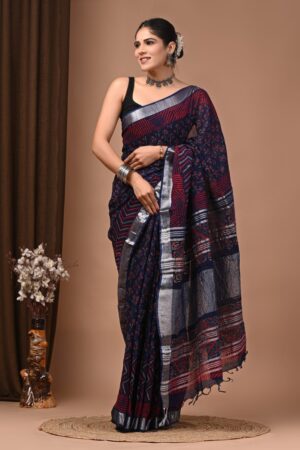 Tealish Blue Linen Cotton saree