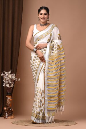 Seashell Linen Cotton Saree