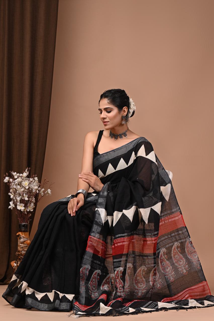 Smoky Black Linen Cotton saree 2 Smoky Black Linen Cotton saree