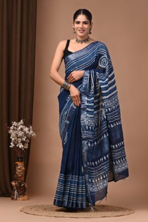 Blue Charcoal Linen Saree