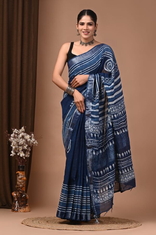 Blue Charcoal Linen Saree