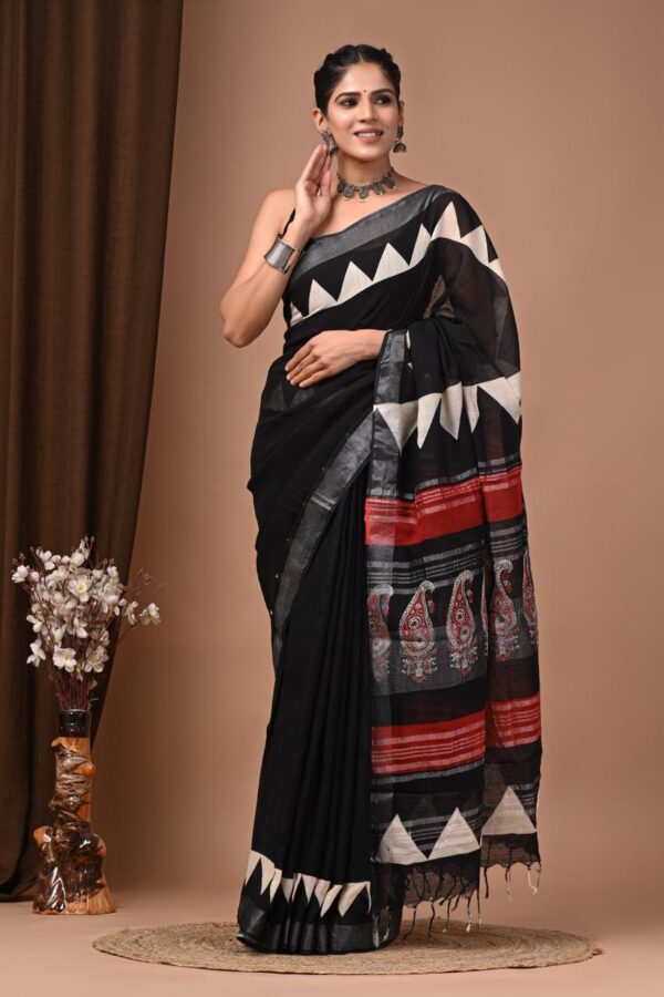Smoky Black Linen Cotton saree