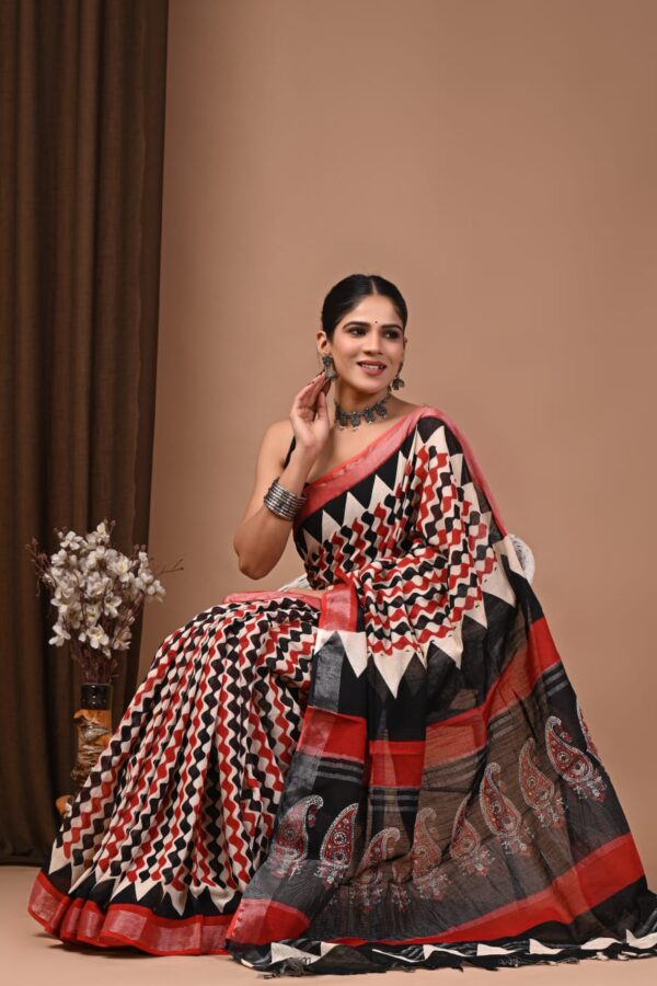 rusty red linen saree