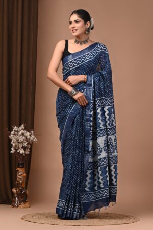 Blue Zodiac Linen Saree