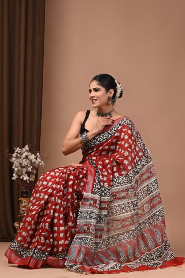 Elephant Linen Cotton Sarees Online