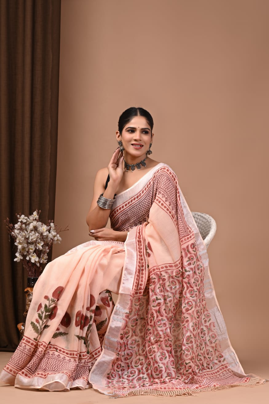 Rose Gold Linen Saree Online 2 Rose Gold Linen Saree Online