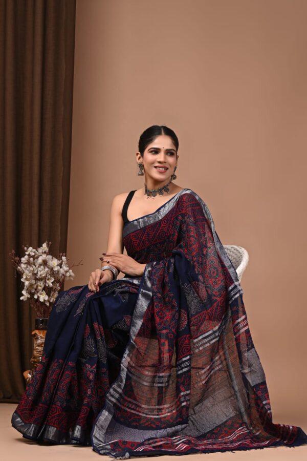 Haiti Linen Block Print Saree