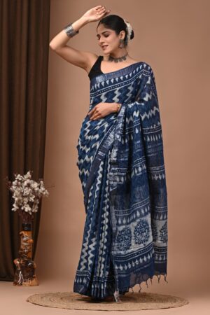 Baltic Sea Linen Saree