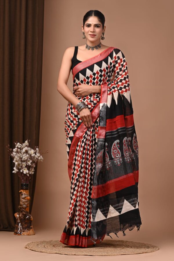 Rusty Red Linen Cotton Saree