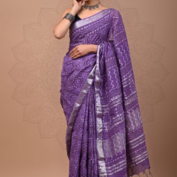 Linen sarees94 Purple Haze Linen Cotton Saree