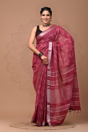 Smoky Topaz Linen Cotton Saree