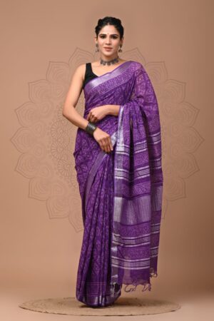 Palatinate Purple Linen Cotton Saree