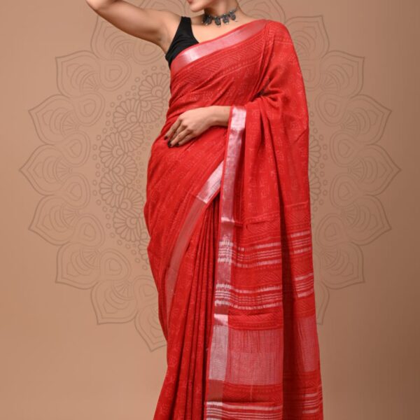 Linen sarees97 Persian Red Linen Cotton Saree