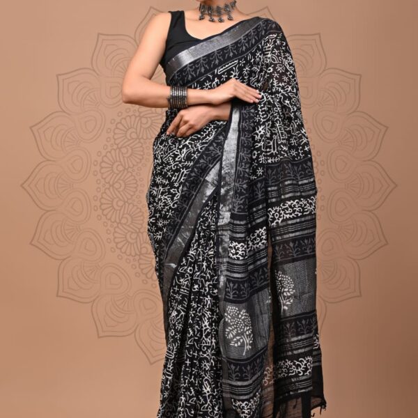 Linen sarees98 Dark Grey Linen Cotton Saree