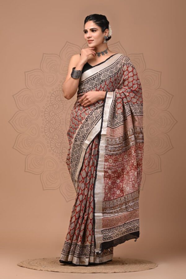 Falu Red Linen Cotton Saree