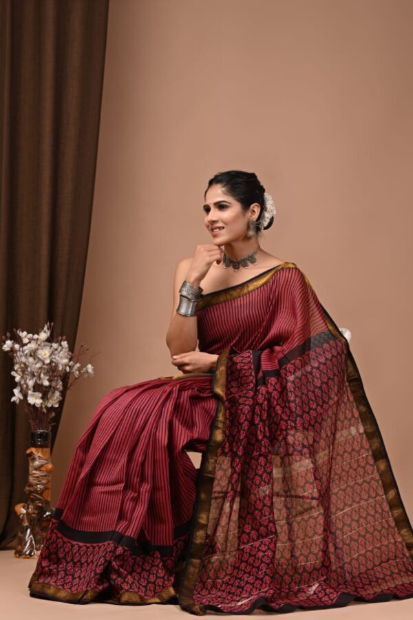 Merlot Maheshwari Silk Saree