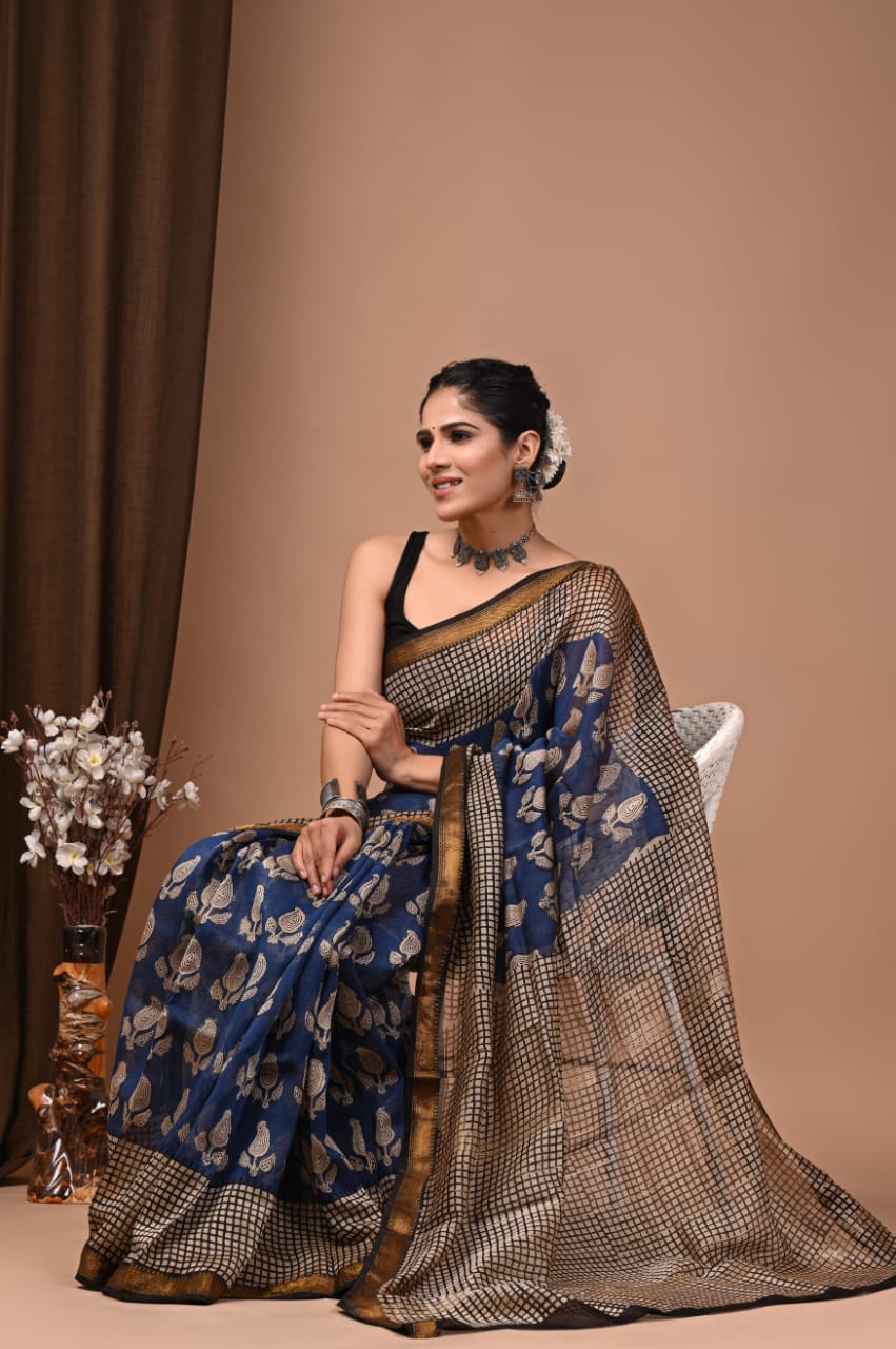 Rhino Maheshwari Silk Saree 2 Vivid Auburn Maheshwari Silk Saree