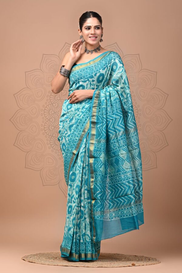Eastern Blue Maheshwari Silk Saree