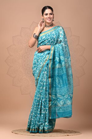Dark Aqua Maheshwari Silk Saree