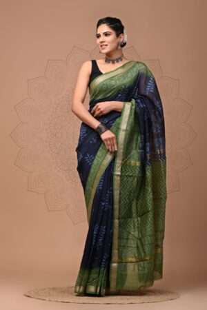 Rifle Green Maheshwari Silk Saree