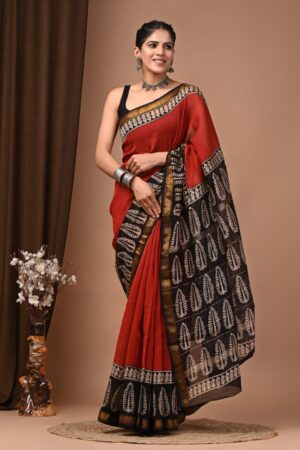 Cornell Red Maheshwari Silk Saree