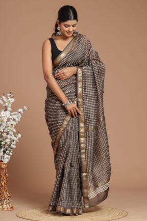 Taupe Maheshwari Silk Saree